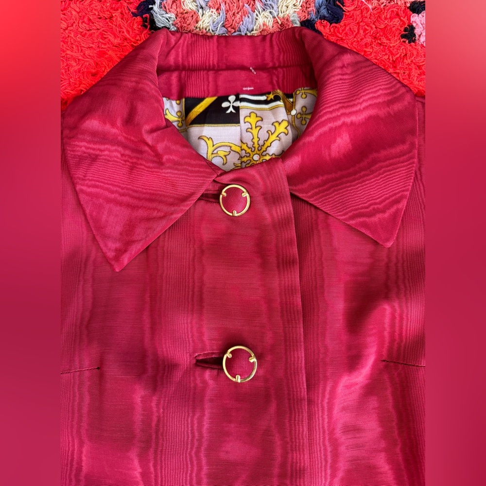60s Vintage Red Moire Coat Sz M - Picture 4 of 9